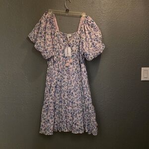 Jessica Simpson Pink and Blue Floral Midi Dress
